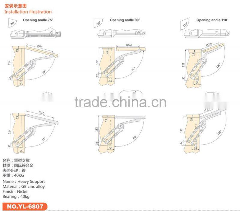 Loading 40kgs Cabinet Door Hydraulic SOFT-DOWN-STAY lids support opening hinge