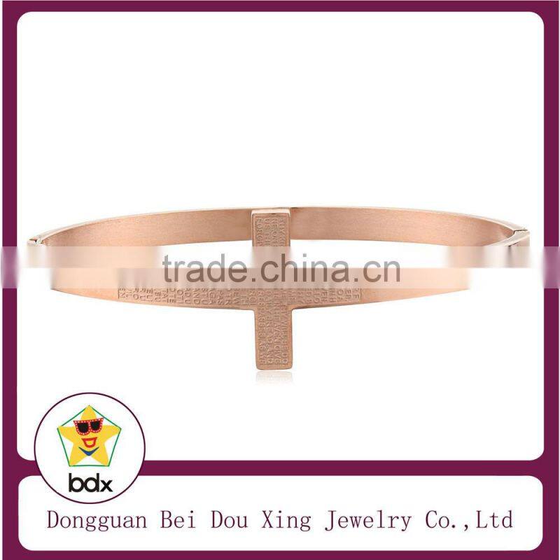 High Quality Fashion Gold Stainless Steel Religious Gift Hollow Out Catholic Jesus Cross Cuff End Bangle With Natural Stone