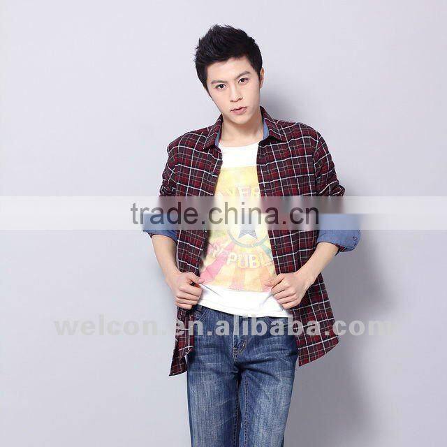New pure cotton Italian style long sleeve casual fashion classic plaid flannel men's shirts