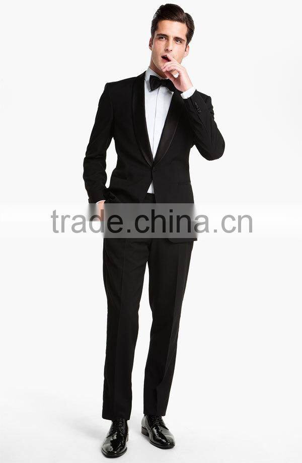 2014 Top Quality 100% wool black wedding men suit