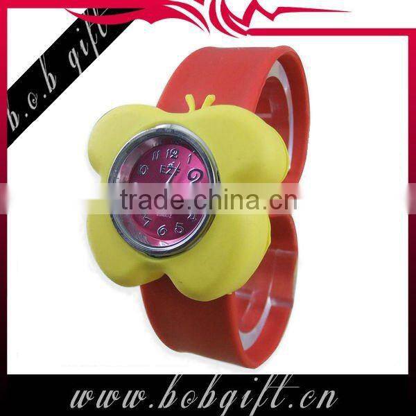 2014 cute butterfly shaped silicone snap band watches for kids
