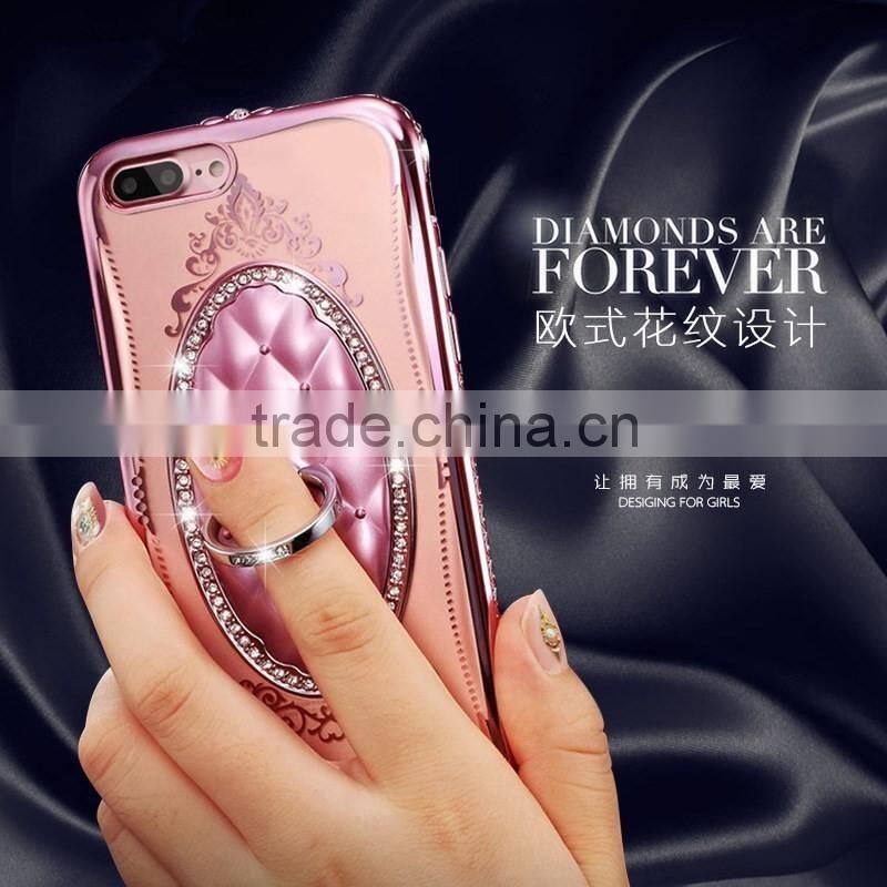 Luxury diamond case for iphone 7 with ring hgolder, China supplier