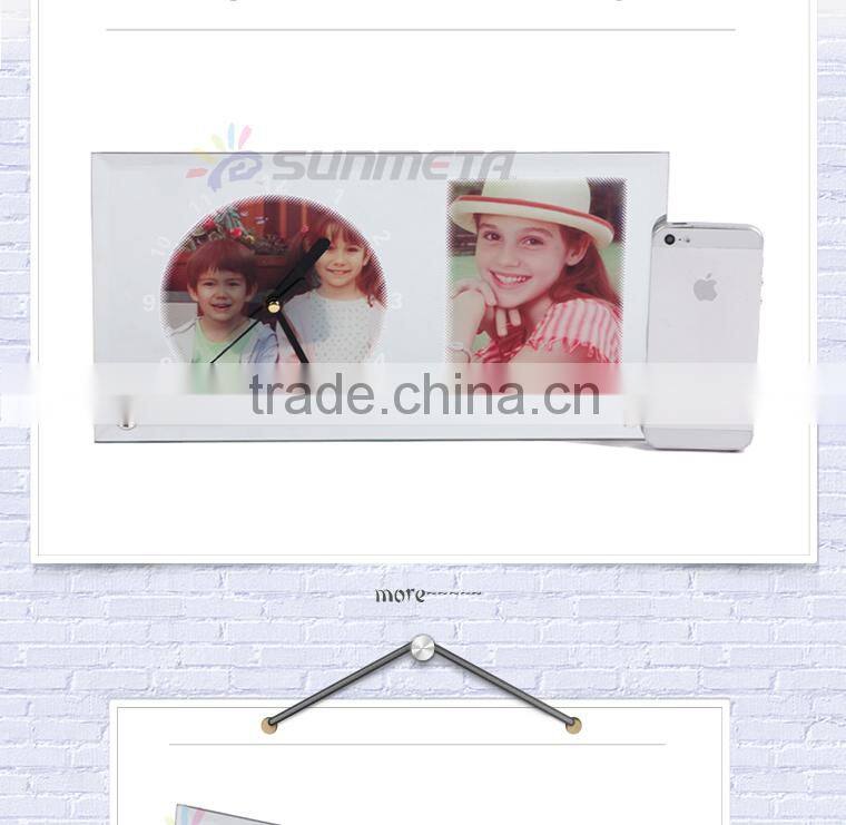 Sunmeta factory directly blank sublimation glass photo frame with clock(BL-11)
