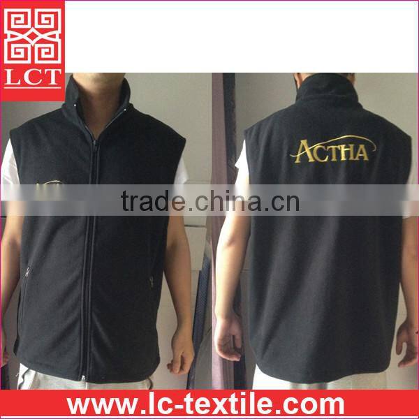 wholesale top quality gold stitching embroidery with your logo anti-pilling full zipper polar fleece vest for men(LCTU0048)