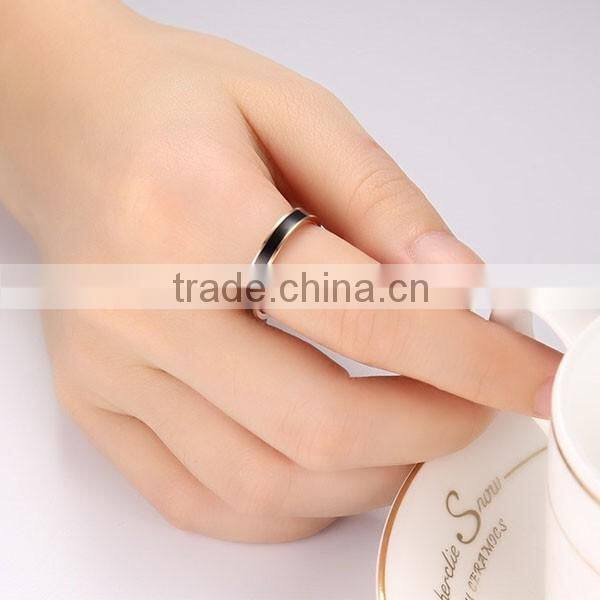 2016 Wholesale Korean White/Black Epoxy Rose Gold Plated Stainless Steel Ring