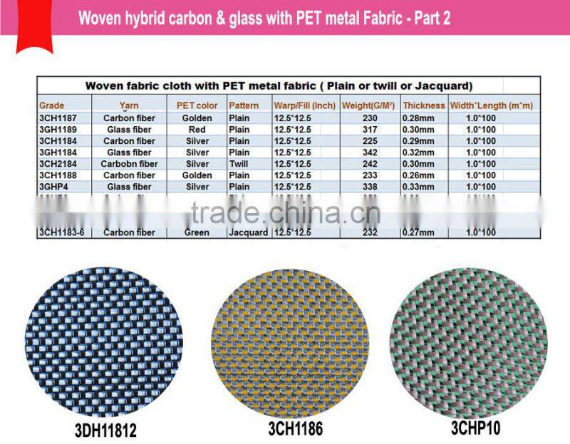 Colorful Hybrid Carbon fiber fabric mixed metal lines