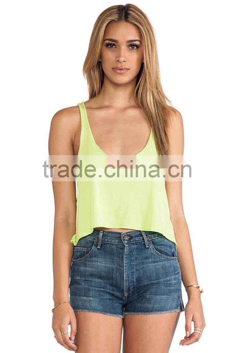 wholesale cropped length drop armhole women plain cotton vest tops