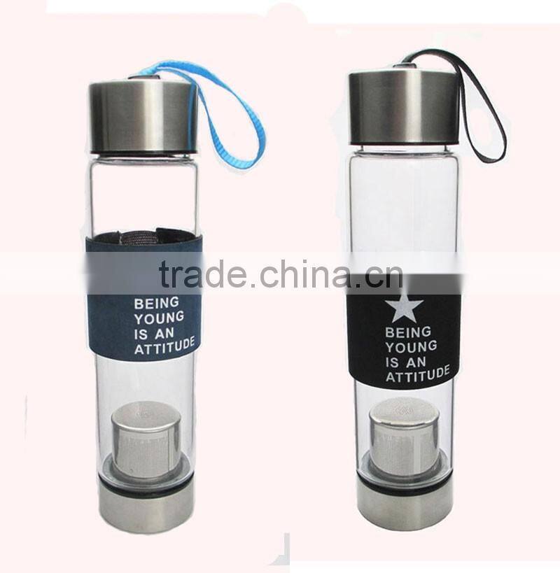 Borosilicate glass sports drink water bottle