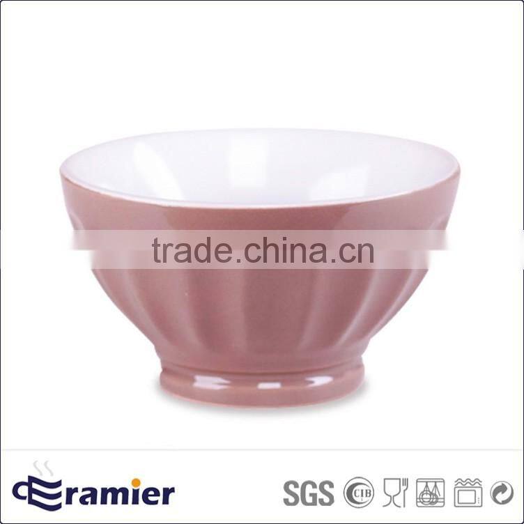 Ceramic stoneware two tone glazed embossed bowl