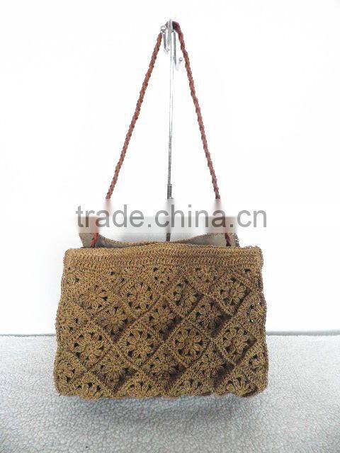 European and American fashion handmade high grade women crochet paper straw bag