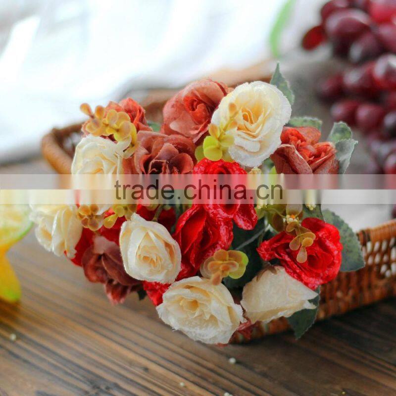 fake flower rose bush in mini head for home decoration in factory sale