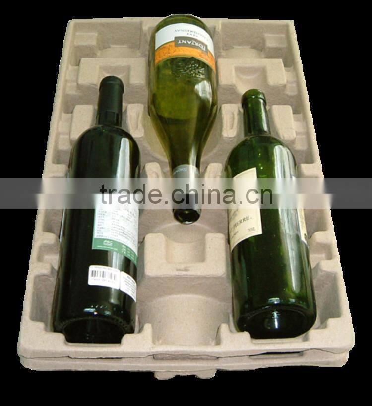 Biodegradable paper pulp wine packaging tray and box