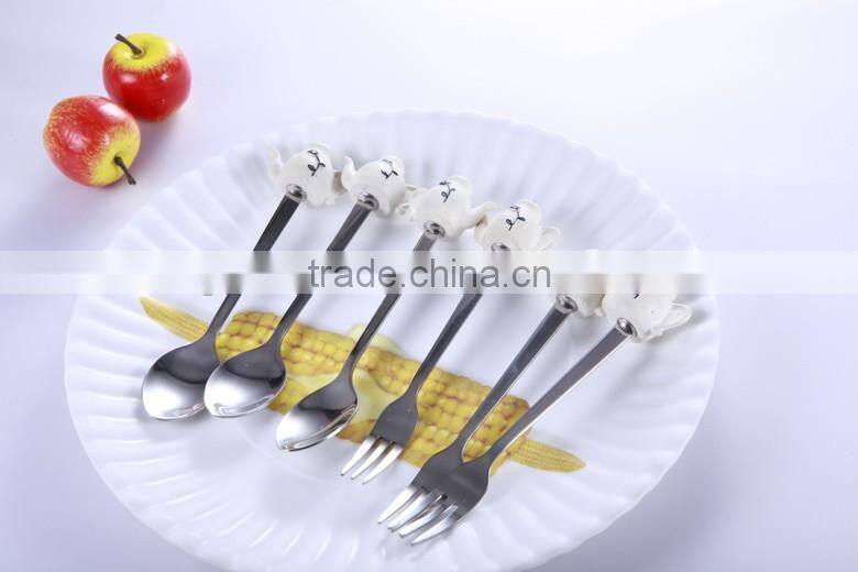 Customized designs products stainless steel cutlery with polyresin head, 6pcs cutlery set wholesale