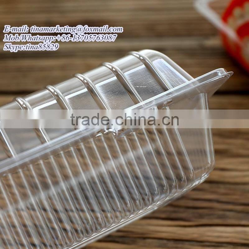 Vacuum Forming Disposable Plastic Clamshell Hinged Food Container, Clear Cake Packaging Box