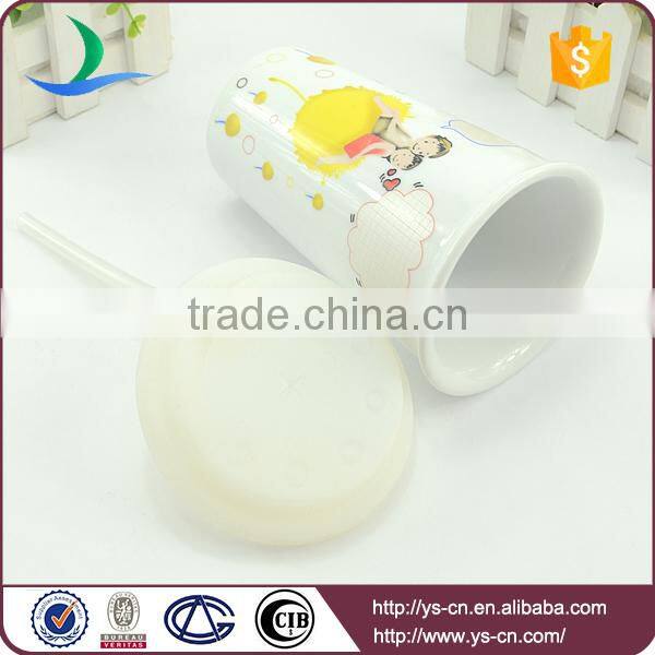 Promotional double layer ceramic travel coffee mug with lid China Factory