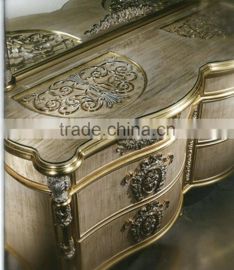 Louis XVI Style Neoclassical Buffet Table Set, White Ornate Buffet and Mirror Set with Tidy Line