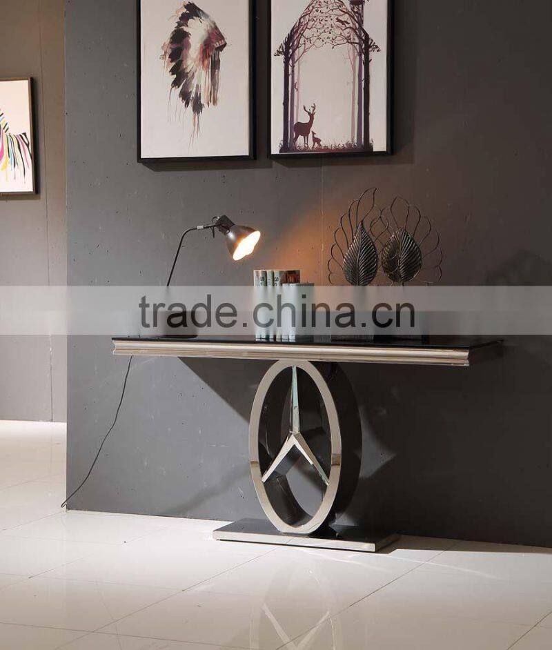 modern appearance black glass stainless steel console table