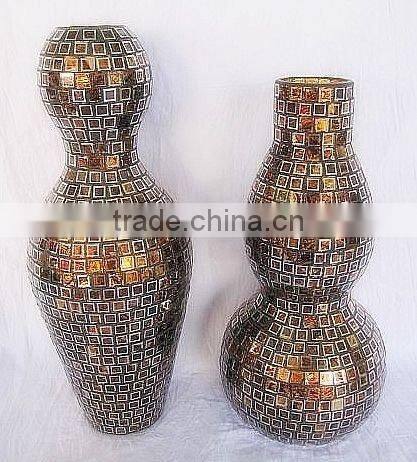 Amber Mosaic Decorative Handmade Glass Gourd Vase