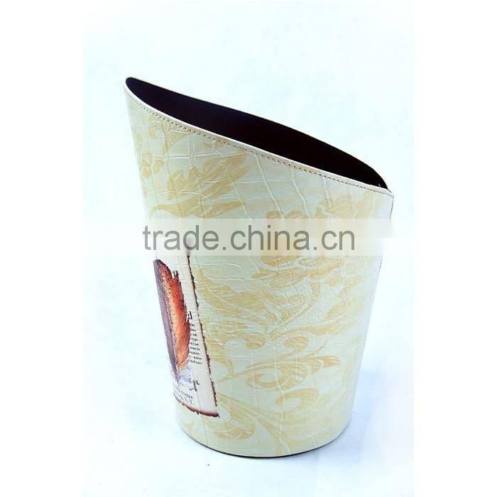 Hot Sale Bird And Birdcage Office Decorative Faux Leather Trash Can With Handle