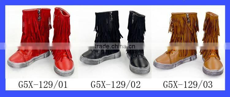 Kids Girls Two Layer Fringe Moccasin Leather Faux Suede Tassel Ankel Boots