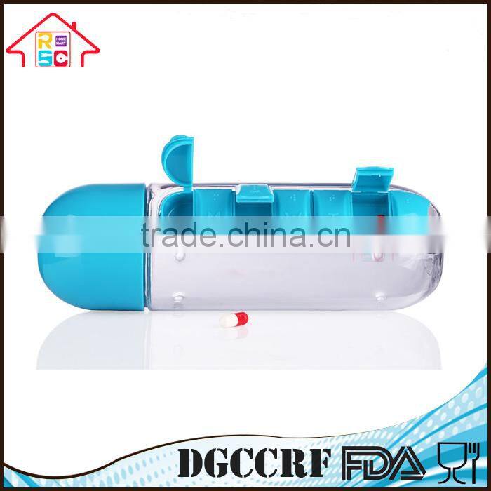 NBRSC Portable Water Bottle with Weekly Pill Box Organizer As Seen on TV