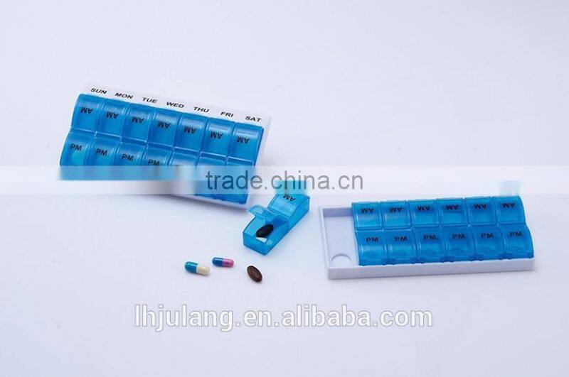 Hot sell plastic 14 compartment pill box / plastic 14 compartment pill box