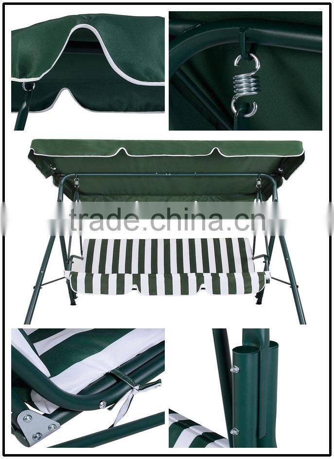 Customized 3 seats green strip garden swing chair for hot sale