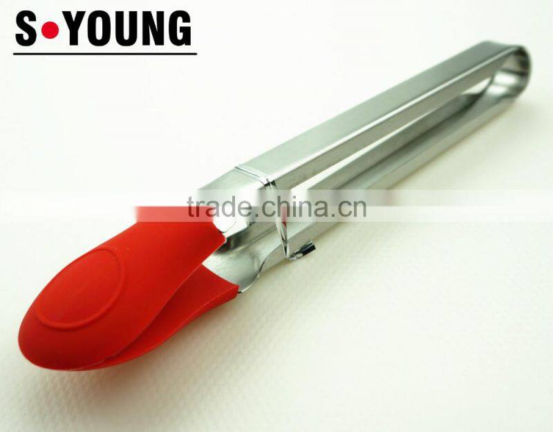 14033 Glove Shape Silicone Kitchen and Barbecue Grill Tongs Cooking Stainless Steel Handle Food Tong