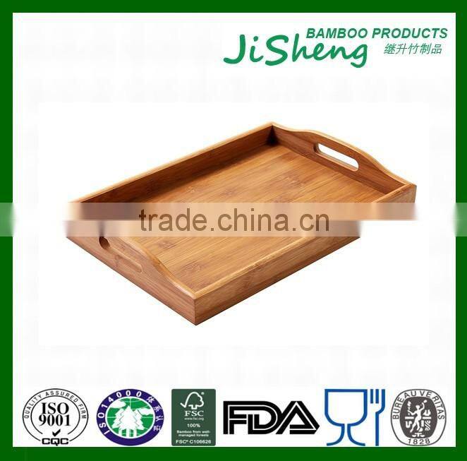 Novelty custom bamboo serving tray with handle, bamboo food serving tray, bamboo breakfast serving tray