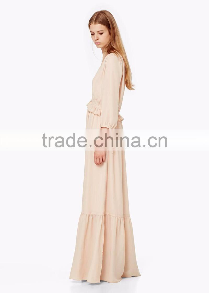 ladies western v neck button fastening long sleeve maxi dress frill layered