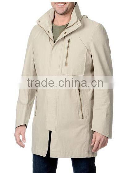 Men's Stone Hooded Raincoat With Removable Lining