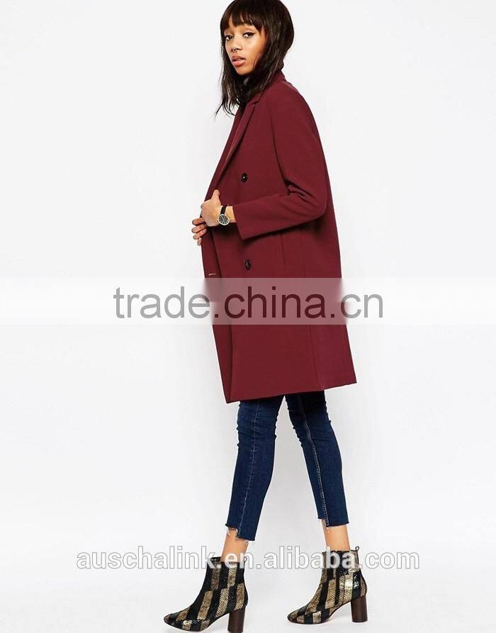latest design ladies double breasted long coat wholesale