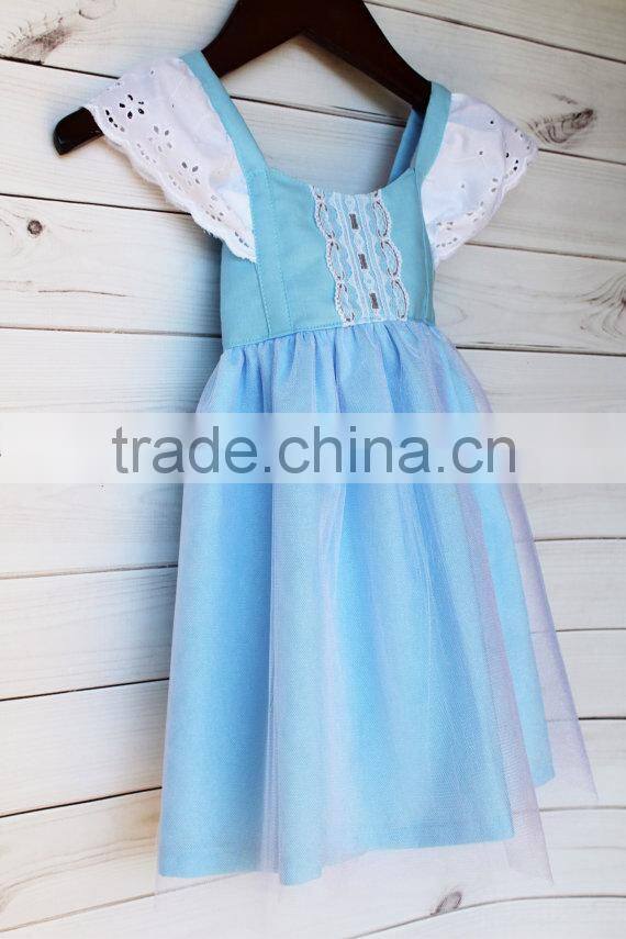 New arrival baby Clothes wholesale Hot sale cotton cheap 2017 blue Children's Boutique fashion girls short frocks dress