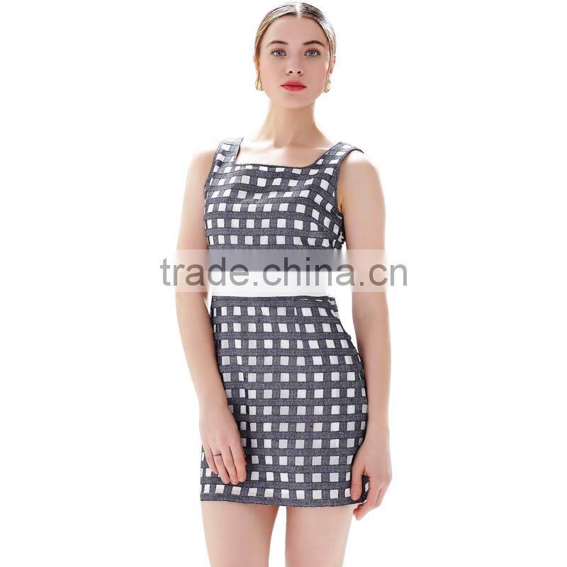 Elegant Simple Top Dress Gridiron Pattern Ladies Smart Casual Dress SR-D9780