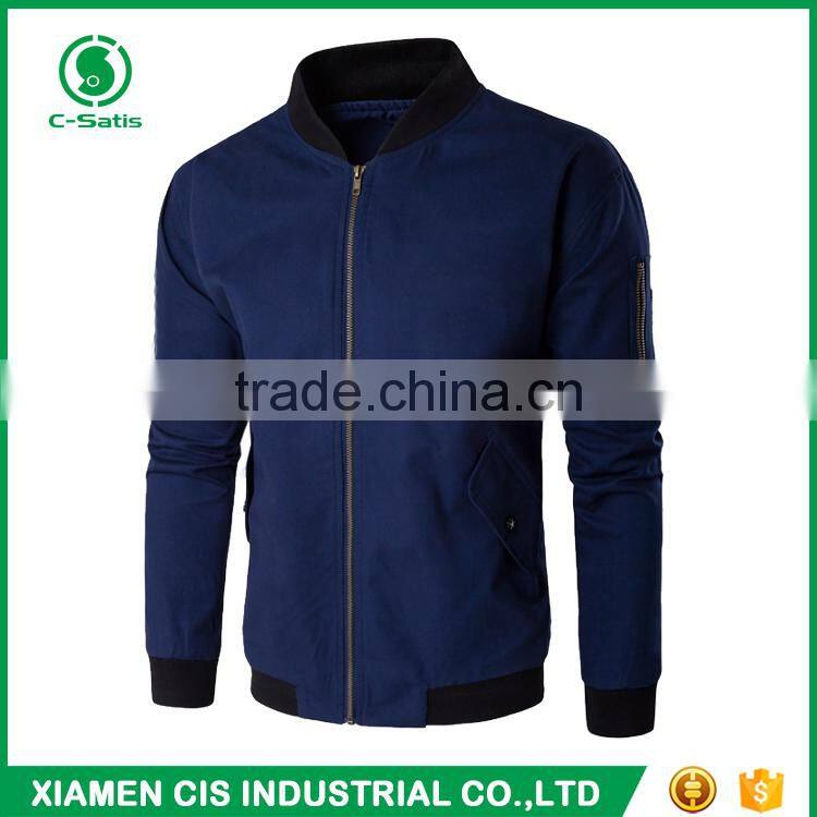 High Quality European Style 100% Polyester Windproof Zippered Plain Bomber Jacket for Men