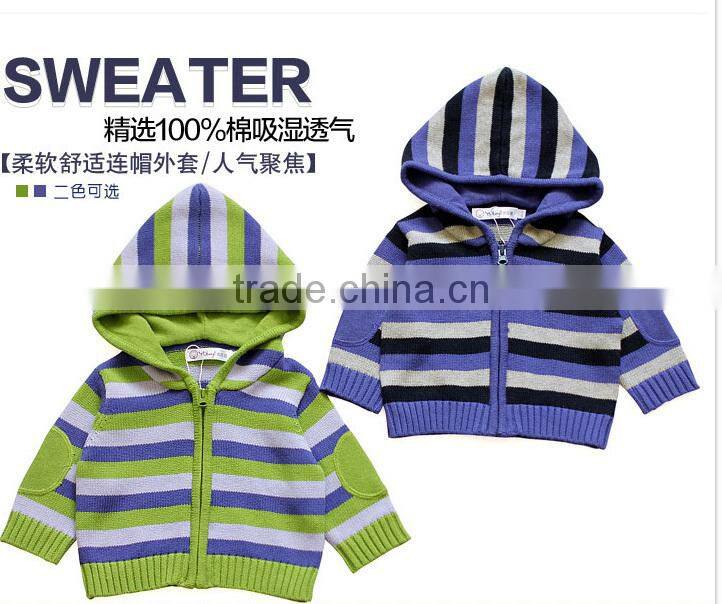 full zip long sleeve striped baby hooded cardigan