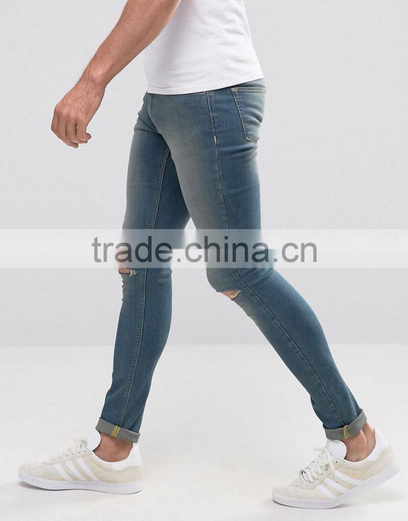super skinny denim jeans distressed denim pants with knee rips