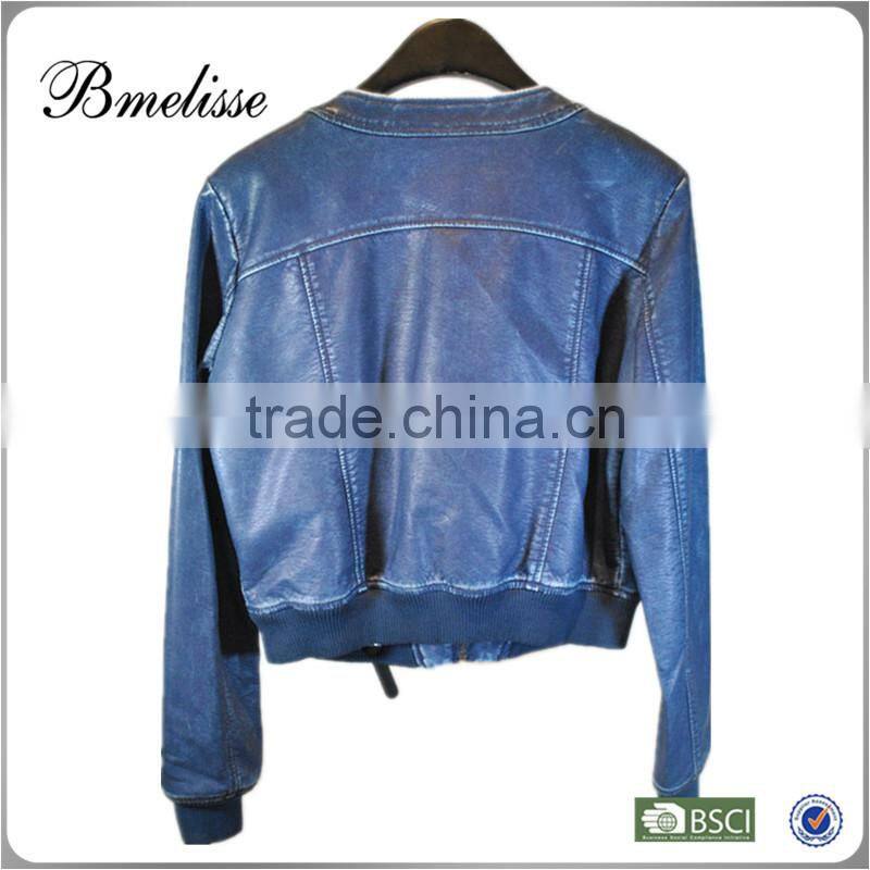 2014-2015 new arrival Stylish lady sky blue fashion pu Jacket jeans color leather jacket