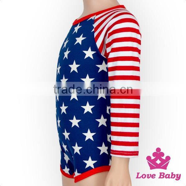 New Design Holiday Whloesale Soft Cotton Children Clothing Long Stripe Sleeve Printed Star Baby Clothes Romper Designs