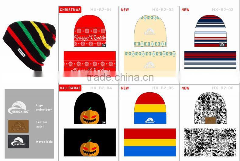 Custom woven label beanie knitted women winter hat