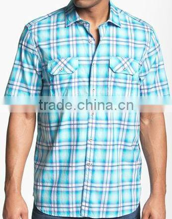 Europe short sleeve casual plaid mens shirts