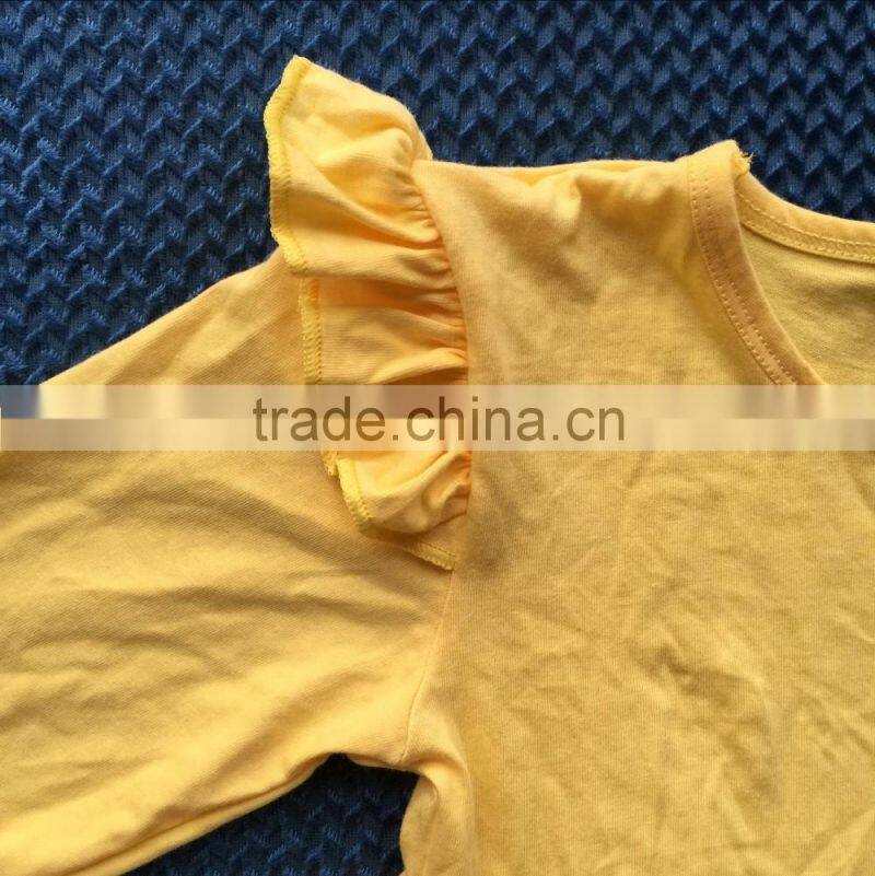 LY-090 soild yellow baby clothing puff sleeve soft casual girl cotton dress party dress todddler princess