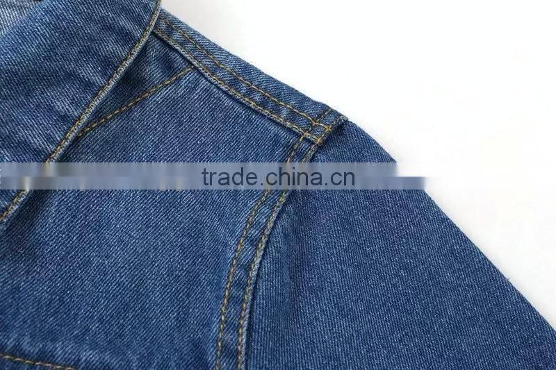 Dark blue washed jeans women in new model down denim jacket