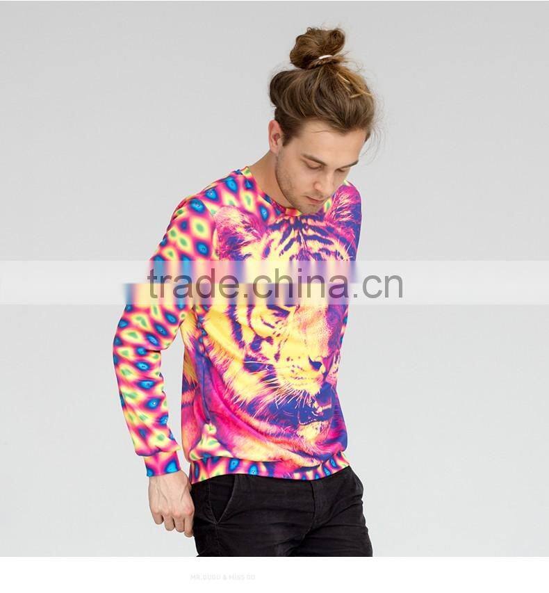 Unisex colorful tiger full printing crewneck sweatshirt