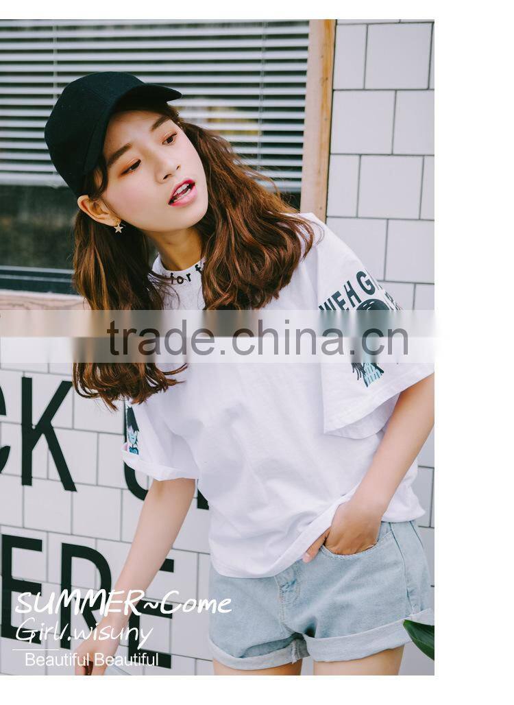 cartoon printing horn sleeves t shirt for women