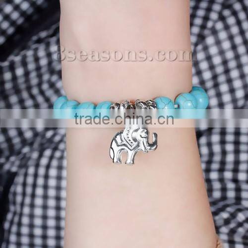 Malachite Green Round Elephant Howlite Imitated Turquoise Boho Chic Elastic Bracelets