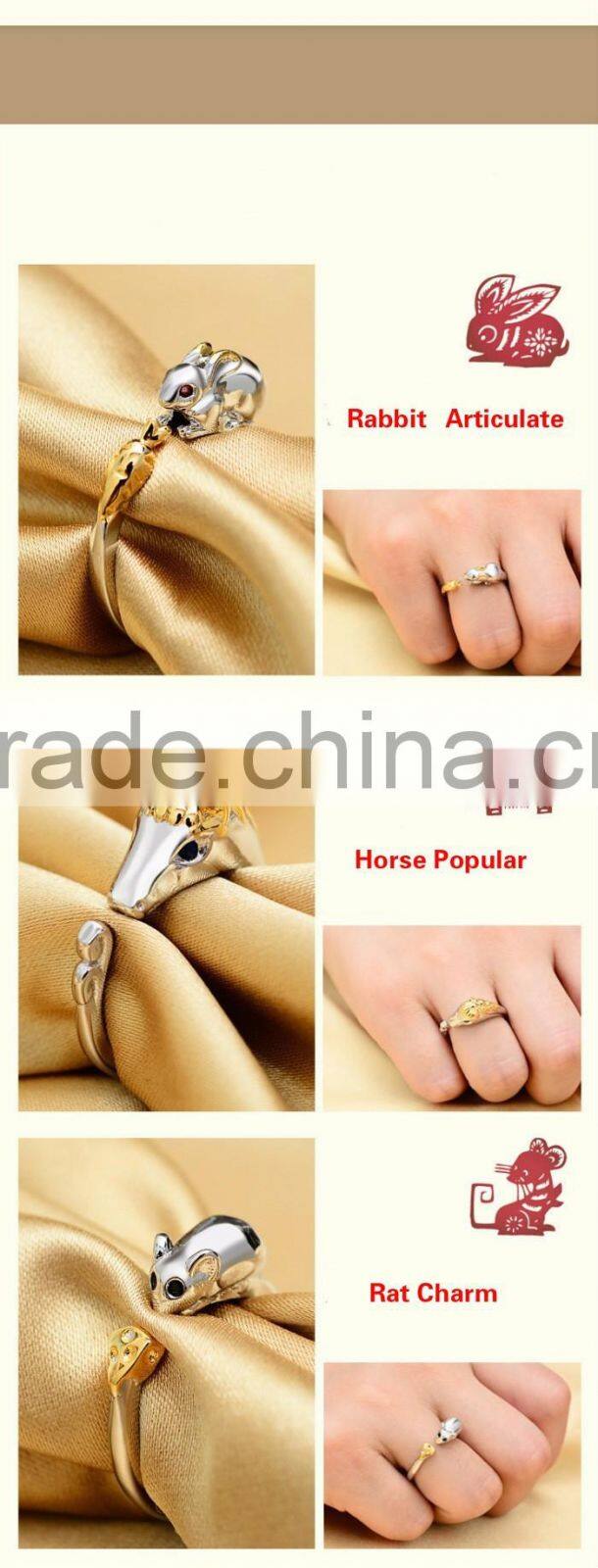 Old Chinese"Chinese Twelve Zodiac" Silver The Twelve Animal of Year Knuckle Open End Ring