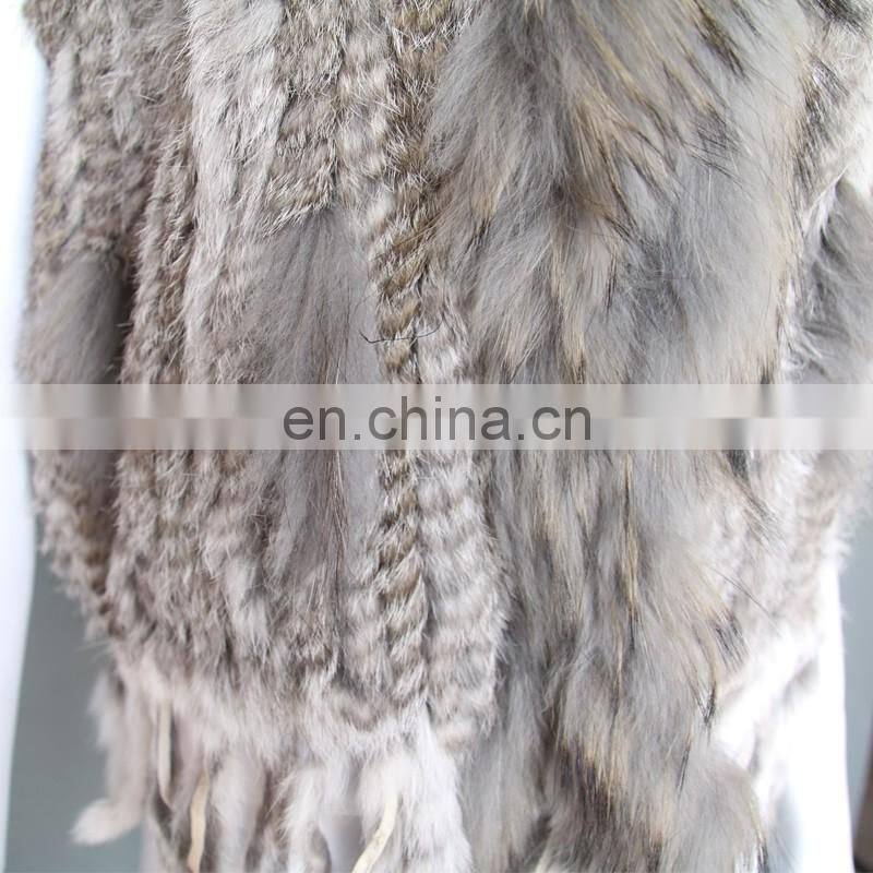 Real rabbit fur knitted weaven pattern fur vest/gilet