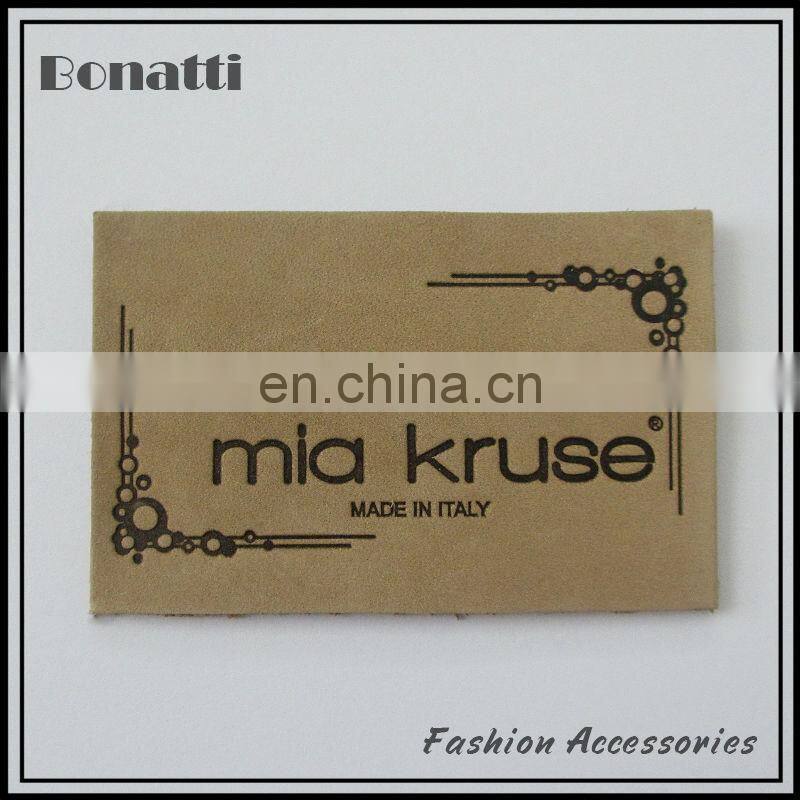 clothing leather label with metal logo jeans leather patches for garment