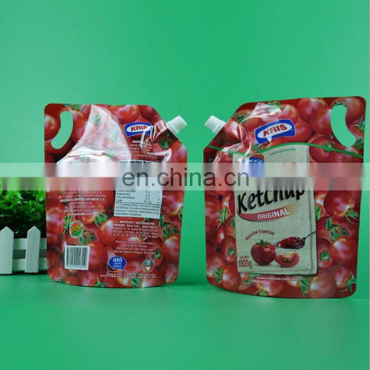 China factory wholesale laminated aluminum foil red ketchup liquid packaging stand up spout pouch